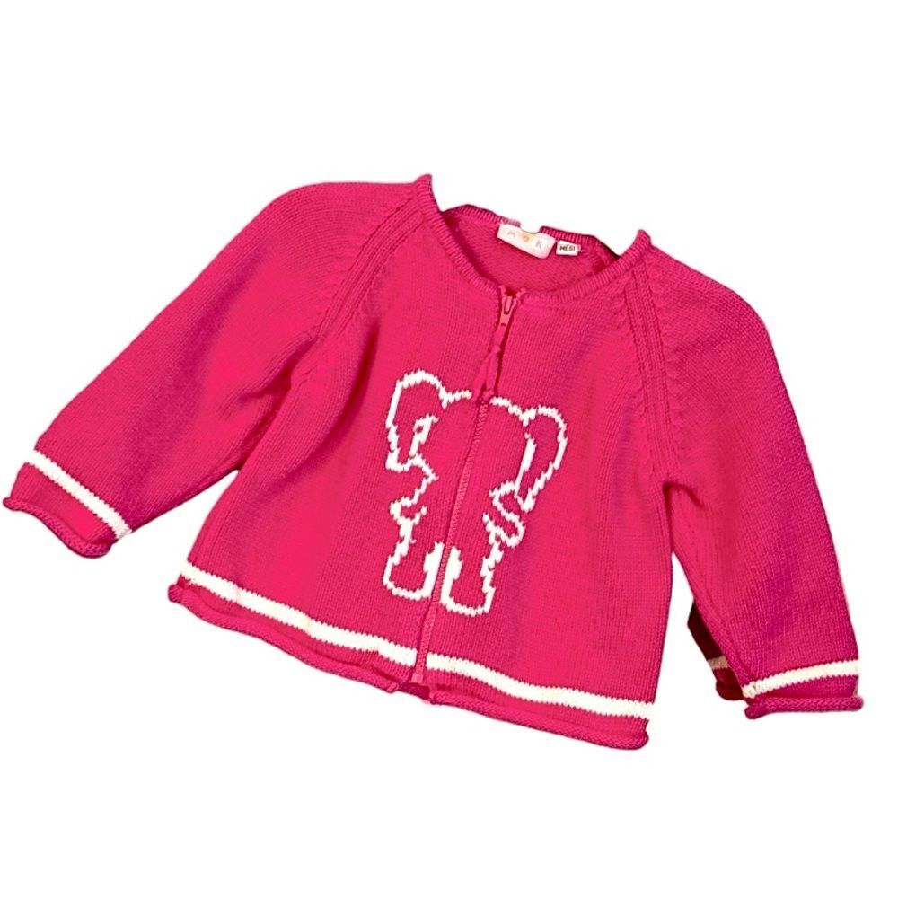 MEK | Little Girl Pink White Graphic Infant Girls Knit Sweater 9 Months